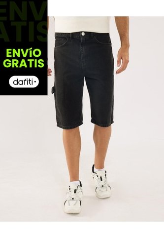 Bermuda Para Hombre Regular Largo Color Negro Marca Ostu #60100483 Ostu