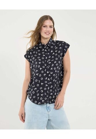 Camisa Para Mujer Manga Corta Color Negro Marca Ostu #40010239 Ostu