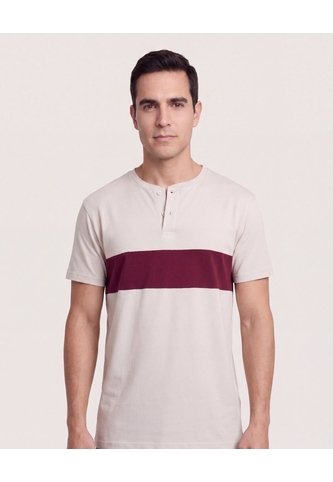 Camiseta Henley Corte Frontal  Para Hombre Café Ostu Ostu
