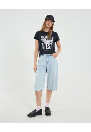 Camiseta Para Mujer Manga Corta Cuello Redondo Color Negro Marca Ostu #40092508