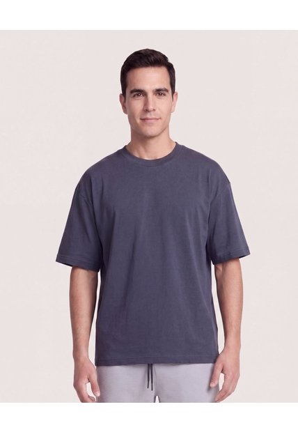 Camiseta Relaxed Básica Unicolor  Para Hombre Azul Ostu