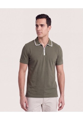 Polo Cremallera Cuello Contraste  Para Hombre Verde Ostu Ostu