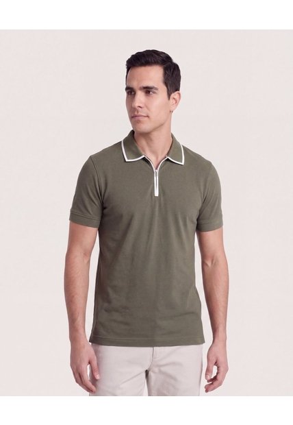 Polo Cremallera Cuello Contraste  Para Hombre Verde Ostu