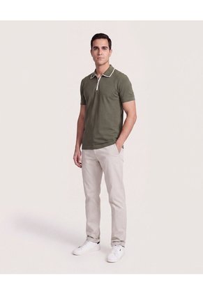 Polo Cremallera Cuello Contraste  Para Hombre Verde Ostu