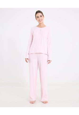 Pijama Manga Larga Con Botones  Para Mujer Rosado Ostu Ostu