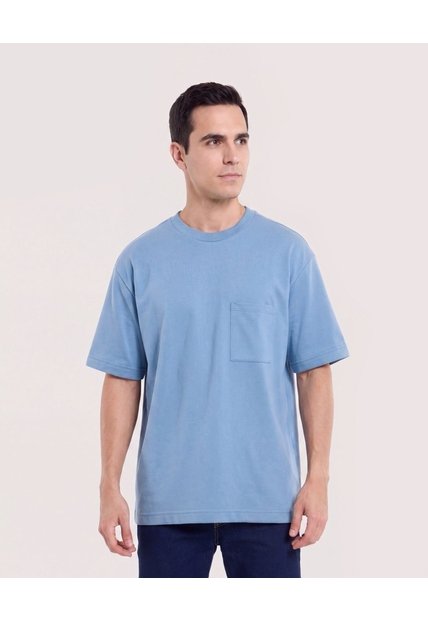 Camiseta Oversize Con Bolsillo  Para Hombre Azul Ostu