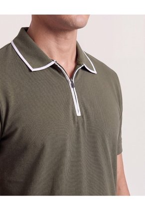 Polo Cremallera Cuello Contraste  Para Hombre Verde Ostu