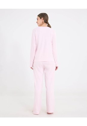 Pijama Manga Larga Con Botones  Para Mujer Rosado Ostu