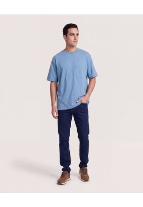 Camiseta Oversize Con Bolsillo Para Hombre Azul Ostu