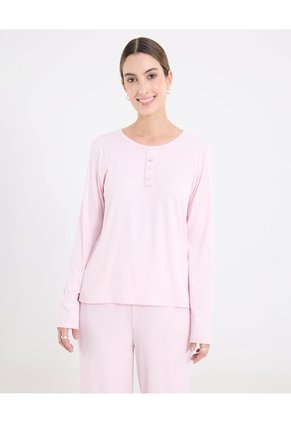 Pijama Manga Larga Con Botones  Para Mujer Rosado Ostu