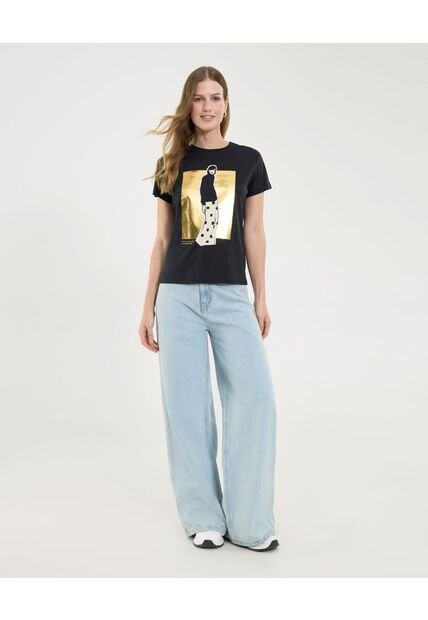 Camiseta Para Mujer Manga Corta Cuello Redondo Color Negro Marca Ostu #40092248