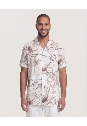 Camisa Resort Estampada  Para Hombre Beige Ostu Ostu