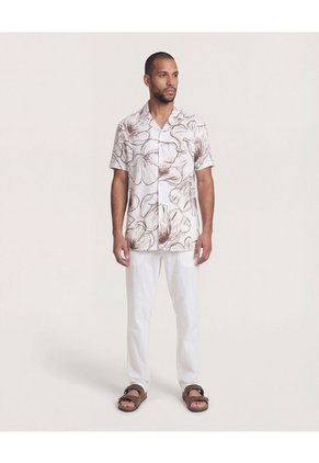 Camisa Resort Estampada  Para Hombre Beige Ostu