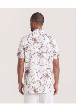 Camisa Resort Estampada  Para Hombre Beige Ostu