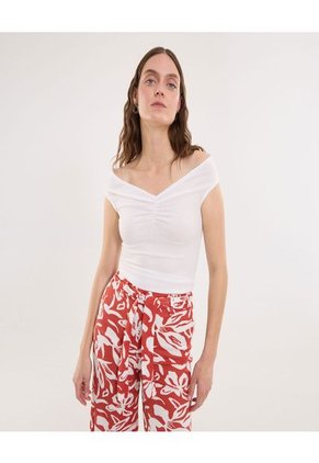 Camiseta Para Mujer Manga Sisa Cuello V Color Crudo Marca Ostu #40092468