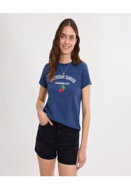 Camiseta Para Mujer Manga Corta Cuello Redondo Color Azul Marca Ostu #40092441