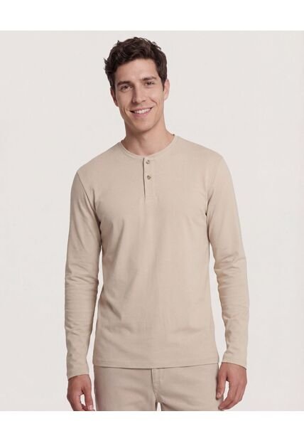 Camiseta  Para Hombre Manga Larga Cuello Henley Color Avena Marca Ostu #60091892