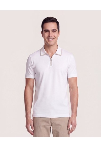 Polo Cremallera Cuello Contraste  Para Hombre Crema Ostu