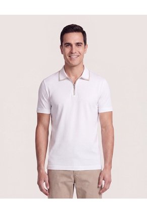 Polo Cremallera Cuello Contraste Para Hombre Crema Ostu