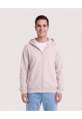 Buzo Hoodie Con Cremallera  Para Hombre Beige Ostu Ostu