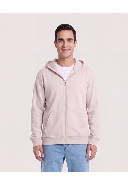 Buzo Hoodie Con Cremallera  Para Hombre Beige Ostu