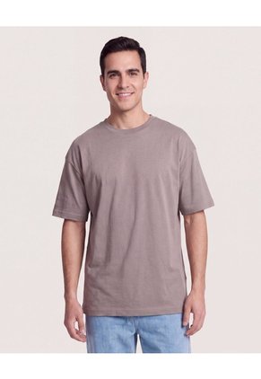 Camiseta Relaxed Estampado Posterior Para Hombre Café Ostu