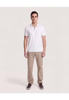 Polo Cremallera Cuello Contraste Para Hombre Crema Ostu