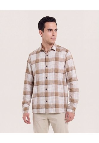 Camisa Leñadora  Para Hombre Beige Ostu Ostu