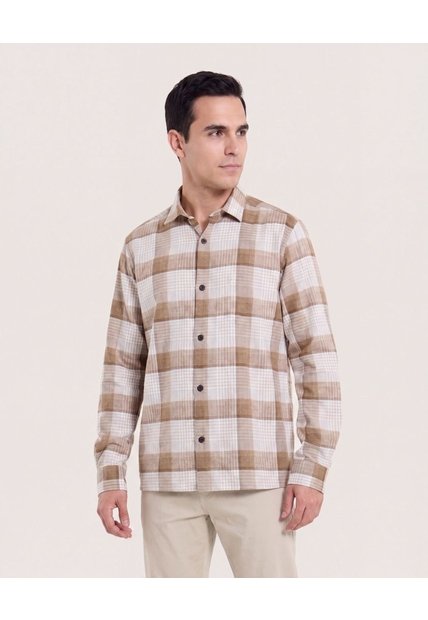 Camisa Leñadora  Para Hombre Beige Ostu
