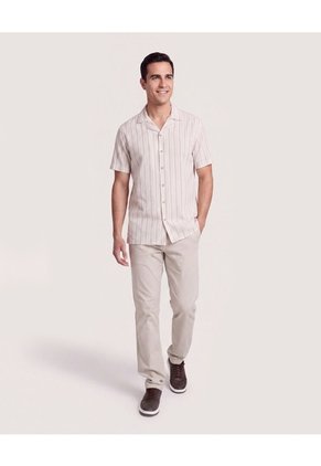 Camisa Resort De Manga Corta  Para Hombre Crema Ostu
