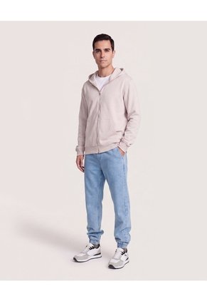 Buzo Hoodie Con Cremallera  Para Hombre Beige Ostu
