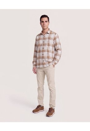Camisa Leñadora  Para Hombre Beige Ostu