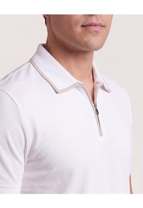 Polo Cremallera Cuello Contraste Para Hombre Crema Ostu