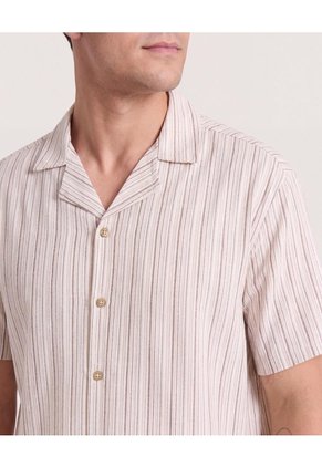 Camisa Resort De Manga Corta  Para Hombre Crema Ostu
