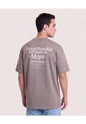 Camiseta Relaxed Estampado Posterior Para Hombre Café Ostu