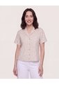 Camisa Boxy Cuello Resort  Para Mujer Café Ostu de Ostu