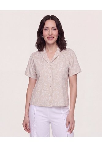 Camisa Boxy Cuello Resort  Para Mujer Café Ostu Ostu