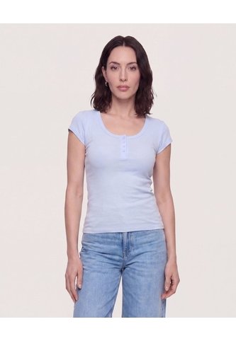 Camiseta Básica Con Botones  Para Mujer Azul Ostu Ostu