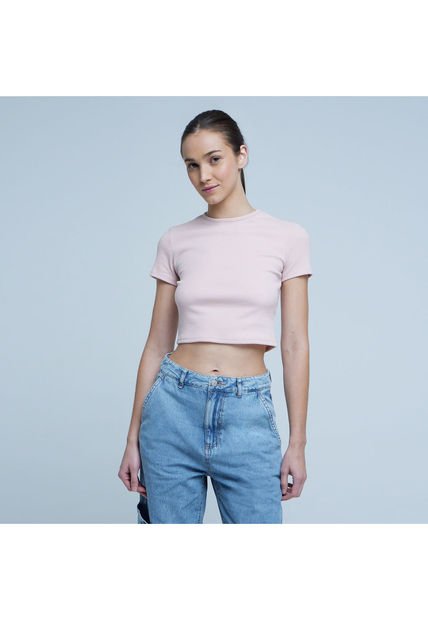 Crop Top Para Mujer Manga Corta Color Rosado  Marca Ostu #40091985