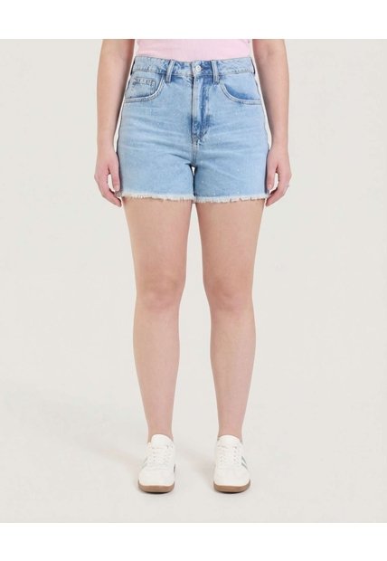Short Mom Con Pedrería Decorativa  Para Mujer Azul Ostu