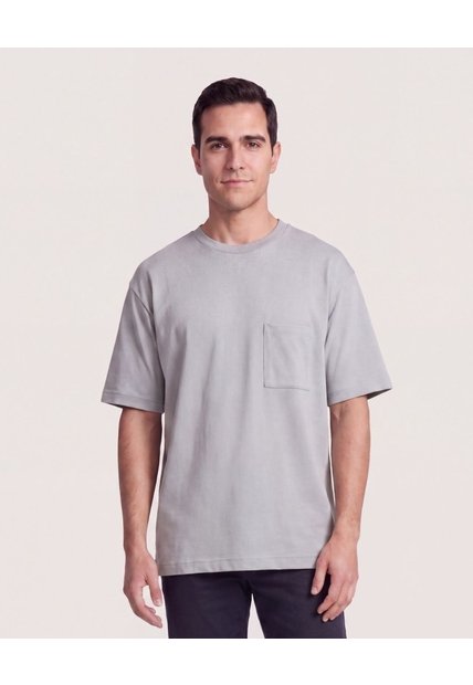 Camiseta Oversize Con Bolsillo  Para Hombre Gris Ostu