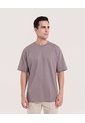 Camiseta Relaxed Básica Unicolor  Para Hombre Café Ostu de Ostu