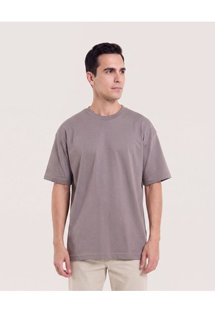 Camiseta Relaxed Básica Unicolor  Para Hombre Café Ostu
