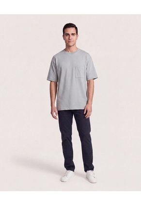 Camiseta Oversize Con Bolsillo  Para Hombre Gris Ostu