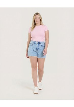 Short Mom Con Pedrería Decorativa  Para Mujer Azul Ostu