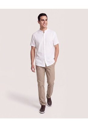 Camisa Manga Larga Con Bolsillo Para Hombre Crema Ostu