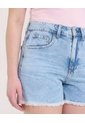 Short Mom Con Pedrería Decorativa  Para Mujer Azul Ostu de Ostu