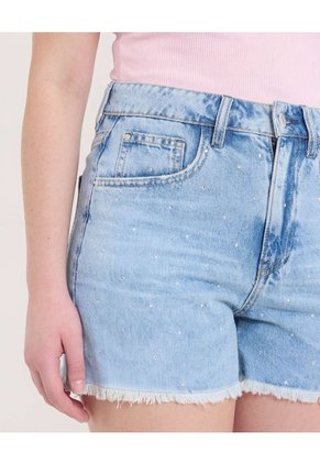 Short Mom Con Pedrería Decorativa  Para Mujer Azul Ostu