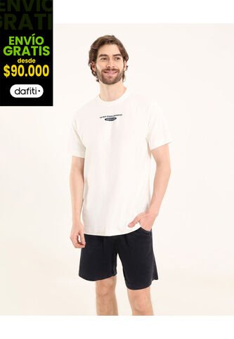 Camiseta Para Hombre Manga Corta Cuello Redondo Color Crema Marca Ostu #60091841 Ostu