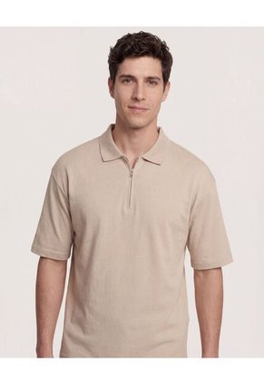 Polo Para Hombre Cuello Tejido Sin Bolsillo Color Beige Marca Ostu #60110880